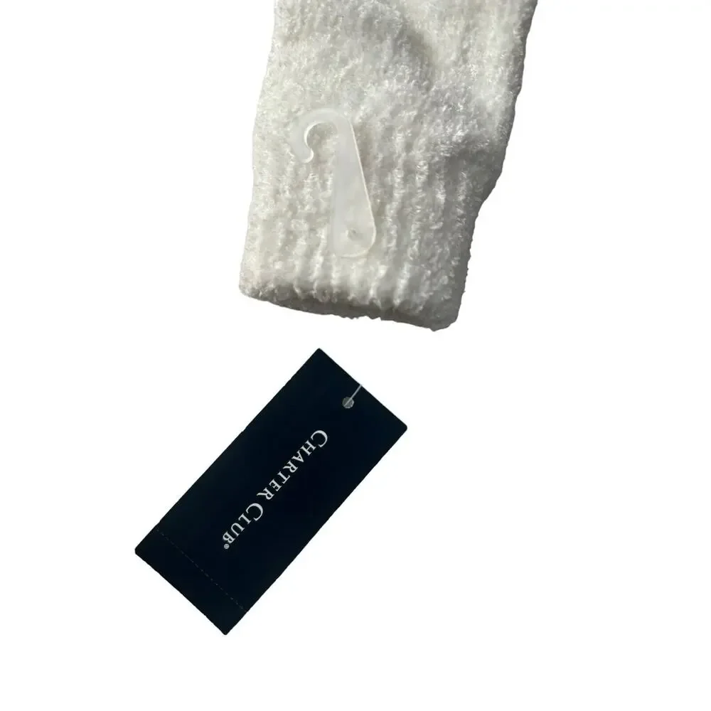 NWT Charter Club Solid White Ivory Soft stretch Chenille Gloves #1947